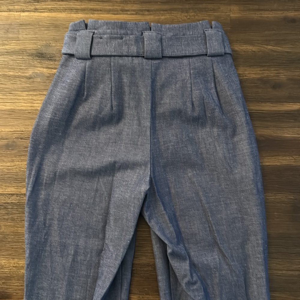 Express Heather Blue High Rise Paper Bag Waist Ankle Pants 4 Long - Picture 8 of 9